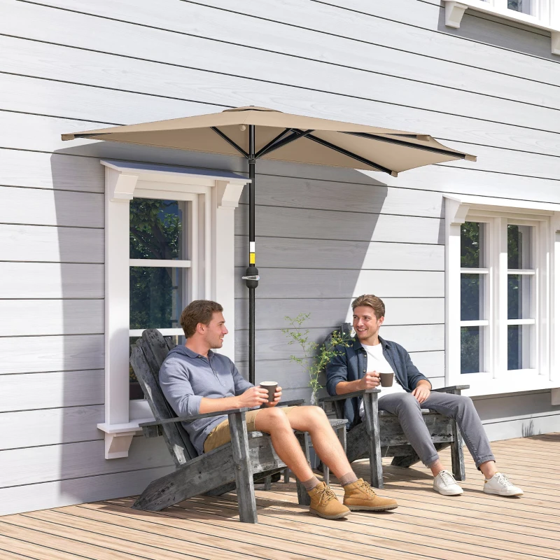 Outsunny 9.8ft Half Umbrella Semi Round Patio Parasol with Crank Handle, Top Vent for Garden, Balcony- NO BASE INCLUDED, Coffee