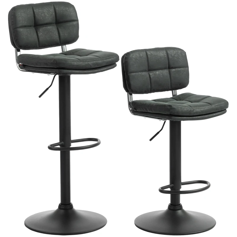 HOMCOM Bar Stools Set of 2, Swivel Counter Height Barstools with Adjustable Height, Back and Footrest, PU Leather Bar Chairs