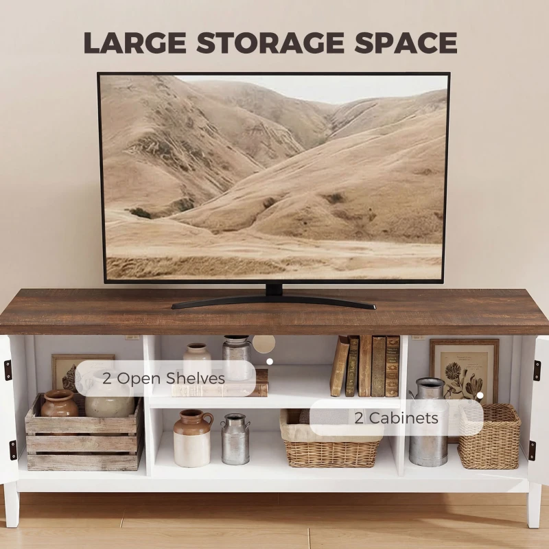 HOMCOM TV Stand for TVs up to 55 Inch, Entertainment Center with 2 Open Shelves, 2 Cabinets, Thick Top, White and Brown