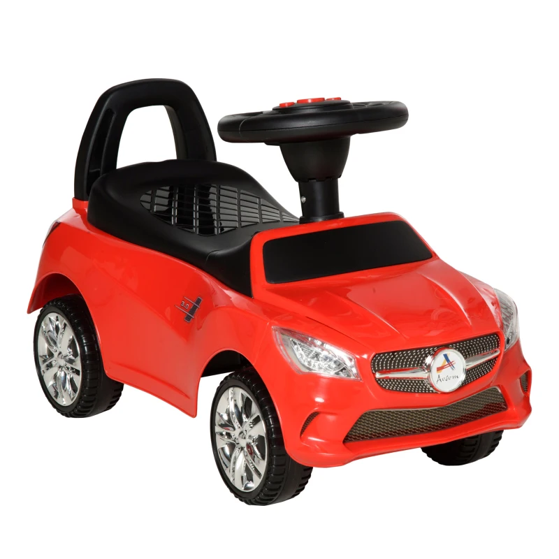 Aosom Kids Ride On Push Car, Foot-to-Floor Walking Sliding Toy Car for Toddler with Under Seat Storage, Music, Headlights Red