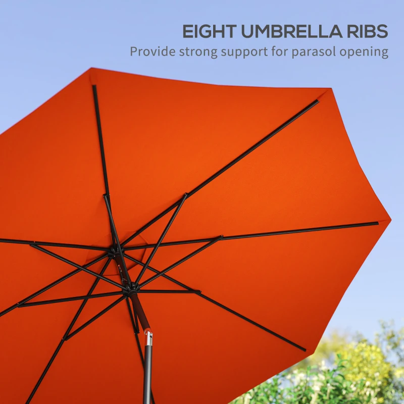 Outsunny 10' x 8' Round Market Umbrella, Patio Umbrella with Crank Handle and Tilt, Outdoor Parasol for Garden, Orange