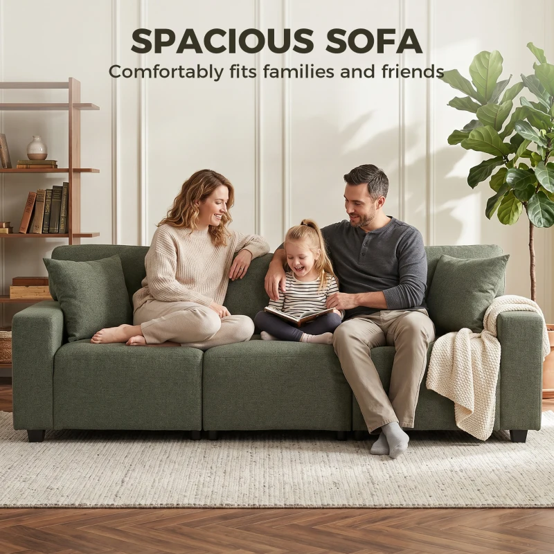 HOMCOM 3 Seater Sofa with Storage Pockets, Modern Upholstered Couch with Pocket Springs, Green
