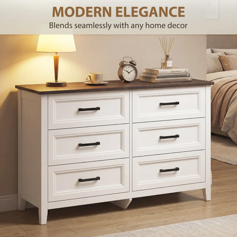 HOMCOM Wide Dresser for Bedroom with 6 Drawers Storage Chest of Drawers for Living Room, Closet, Laundry, Entryway