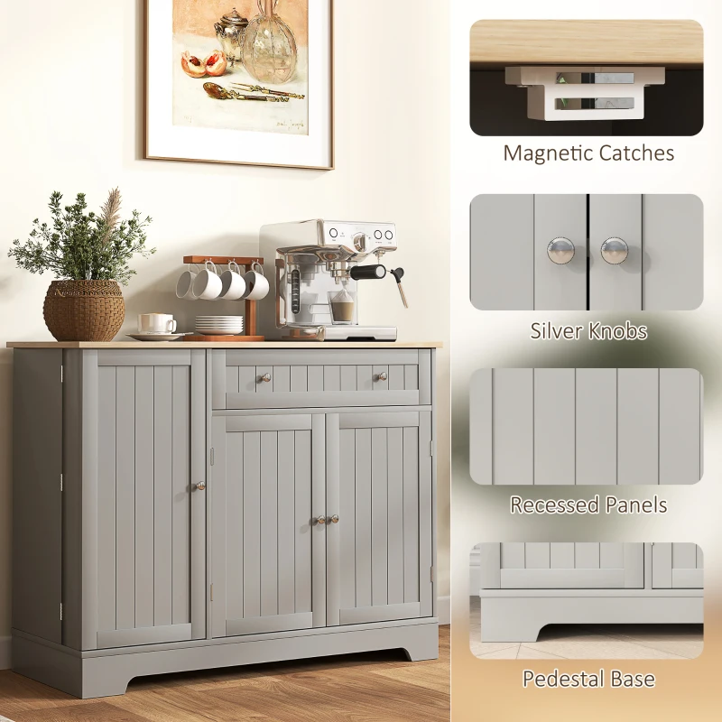 HOMCOM Modern Sideboard Cabinet, 41" Kitchen Buffet Cabinet with Drawer, Adjustable Shelf, 3 Doors for Dining Room, Grey