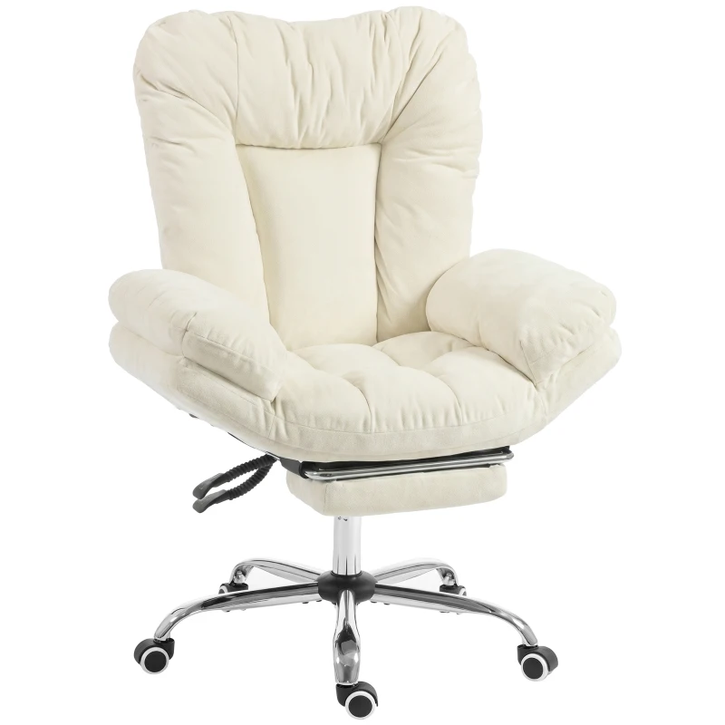 HOMCOM Criss Cross Chair with Wheels, Waterfall Armrests, Overstuffed Wide Office Chair with Footrest, Beige