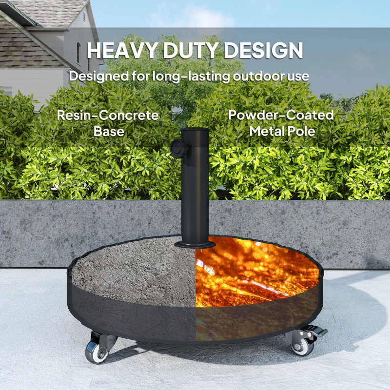 Outsunny Round Umbrella Base with Wheels, Cement-Filled 55 lbs Parasol Stand, Black - Great for Garden and Patio