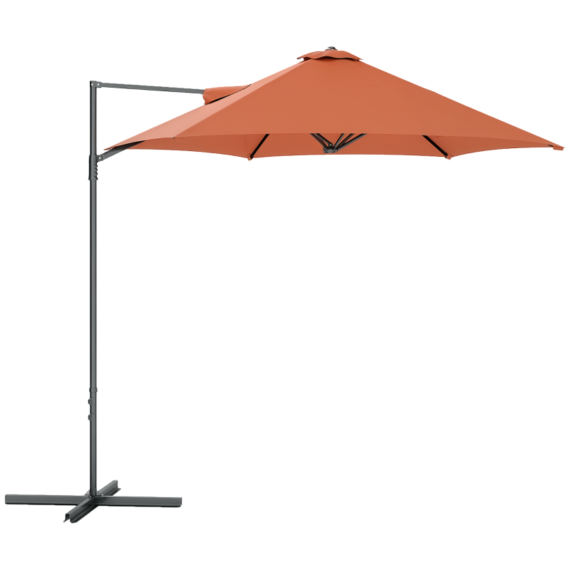 Outsunny 8.5FT Offset Patio Umbrella with 360° Rotation, Outdoor Cantilever Roma Parasol Hanging Sun Shade Canopy Shelter with Cross Base, Orange