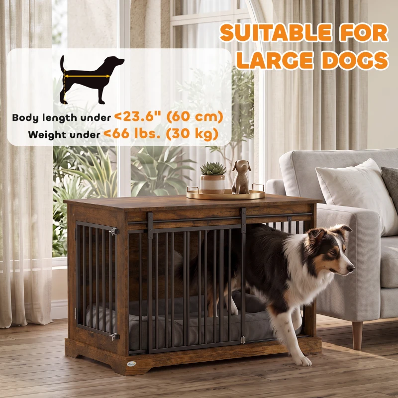 PawHut 100 cm Dog Crate Furniture with Sliding Barn Door for Large Breeds, Rustic Brown