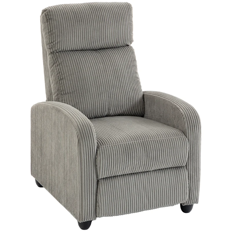 HOMCOM Corduroy Home Theater Seating, Push Back Recliner Chair with Padded Seat for Living Room, Grey