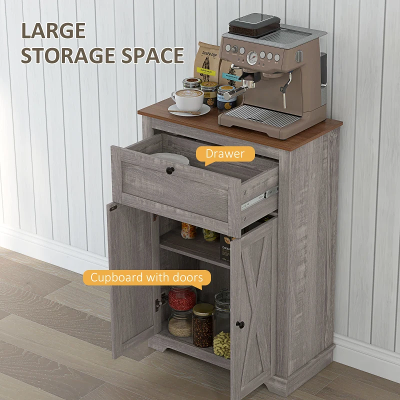 HOMCOM Storage Cabinet Farmhouse Sideboard Storage Cabinet with Doors and Drawer for Kitchen, Living Room, Grey Wash