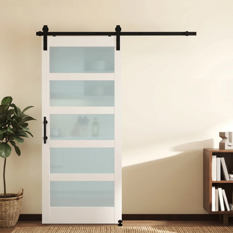 HOMCOM Sliding Door, 36" x 84" Sliding Barn Door with Hardware Kit Included & Handle, PVC Surface, White