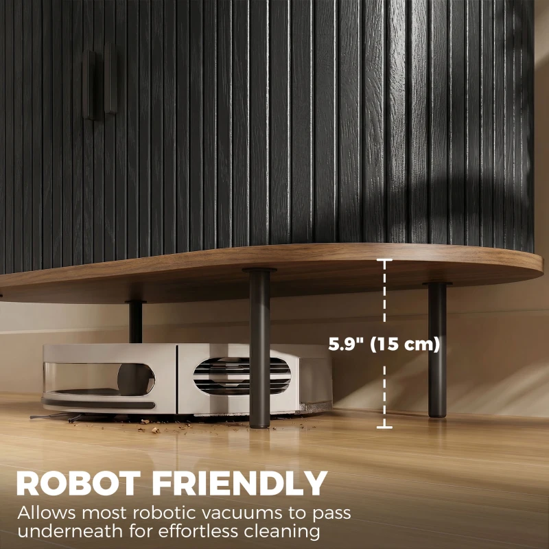 HOMCOM Sideboard Buffet Cabinet with Curved Tambour Doors and Storage, Brown Wood Grain