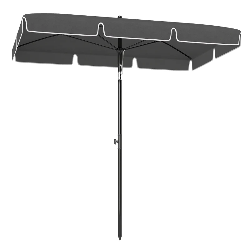 Outsunny 6.5x4ft Rectangle Patio Umbrella Aluminum Tilt Adjustable Garden Parasol Sun Shade Outdoor Canopy Grey