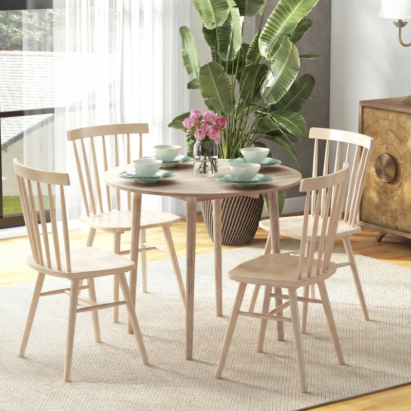 HOMCOM Folding Dining Table, Round Drop Leaf Kitchen Table for Small Spaces with Wood Legs, Oak Color