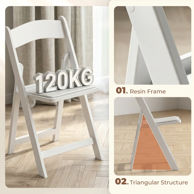 HOMCOM 4 Pack Folding Chairs, Foldable Resin Chair with Padded Seat, Portable Indoor Outdoor Seat for Office Events Dining