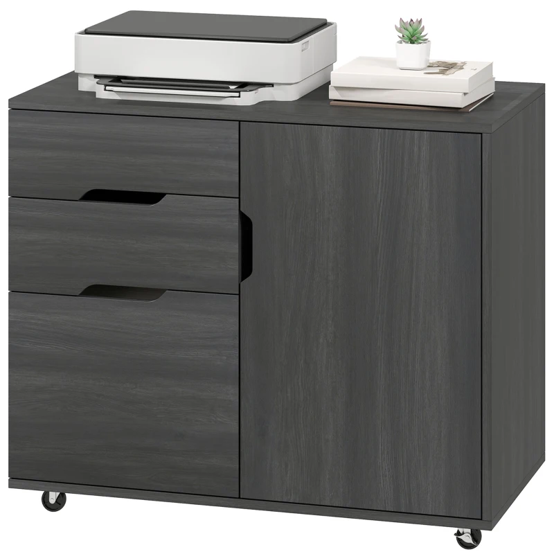 HOMCOM Filing Cabinet with File Drawer File Cabinet with Adjustable Shelf and 3 Drawers Black
