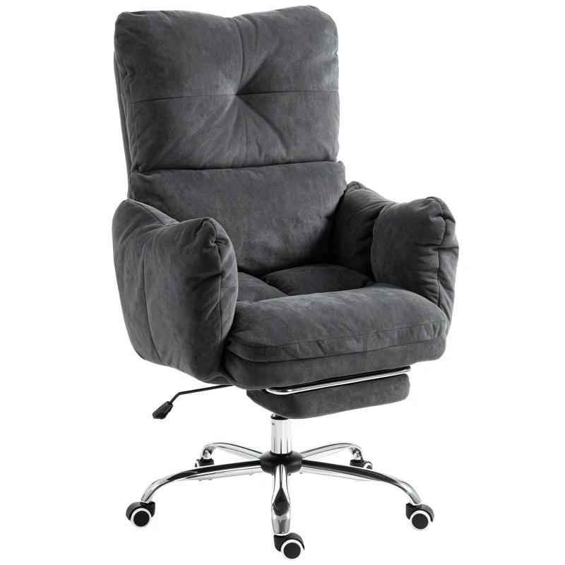 HOMCOM Office Chair with Foot Rest, Ergonomic Reclining Computer Gaming Chair w/ Snow Flannel Fabric, Thick Cushion, Dark Grey