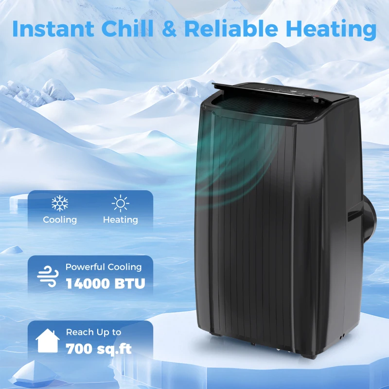 HOMCOM 14000 BTU 5-in-1 Portable Air Conditioner with Cool, Heat, Dehumidifier, Fan, Sleep, WiFi Voice Control, Black