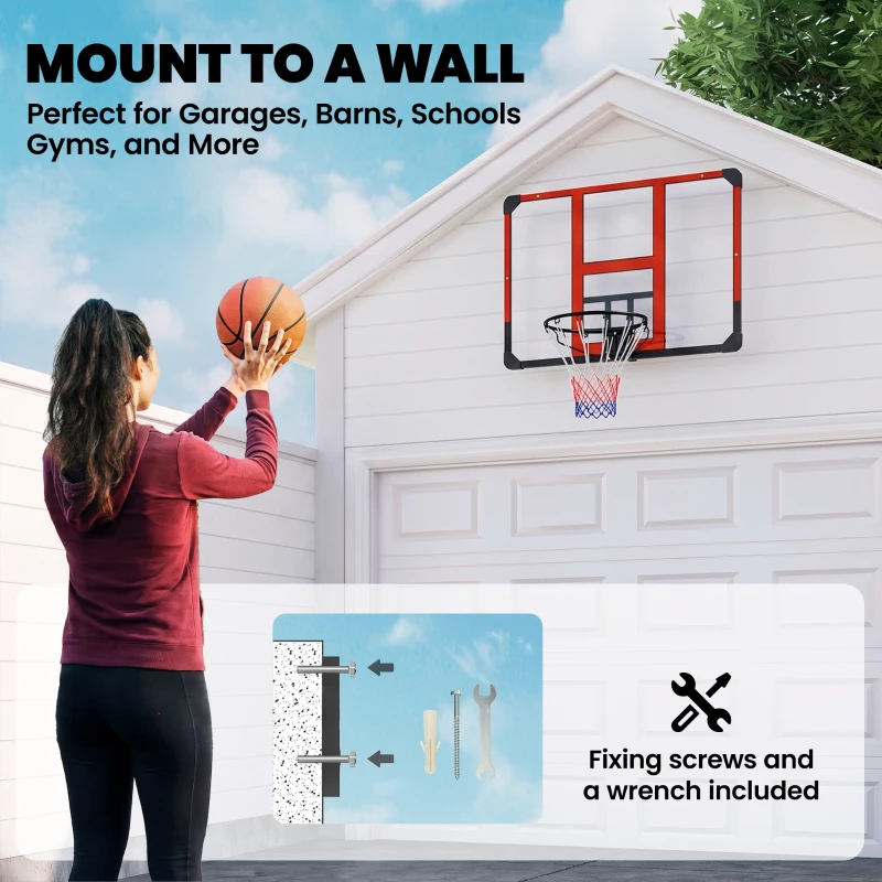 Soozier Wall Mounted Basketball Hoop with Shatter-Resistant Backboard, Solid Rim and All-Weather Net for Indoor and Outdoor Use