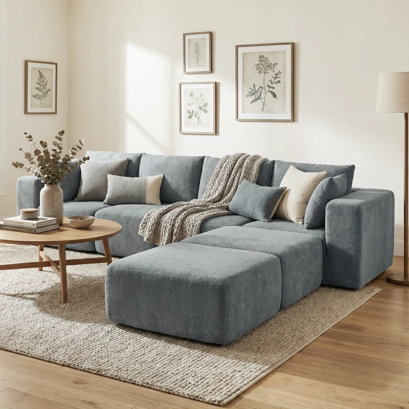 HOMCOM Modular Sectional Sofa, Boneless U-Shape Sectional Couch with 2 Ottomans, Dark Gray
