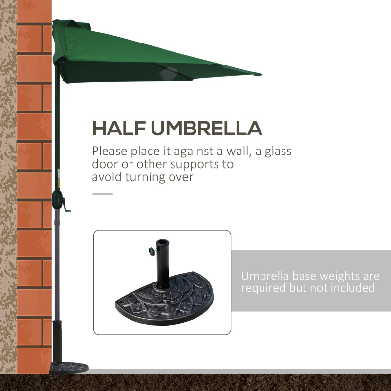 Outsunny 9.8ft Half Umbrella Semi Round Patio Parasol with Crank Handle, Top Vent for Garden, Balcony- NO BASE INCLUDED, Green