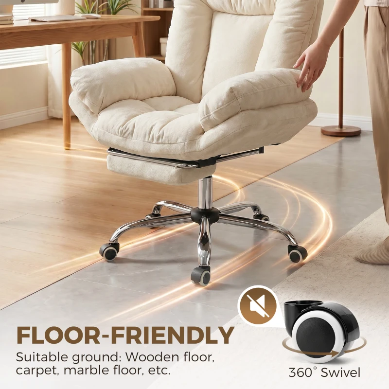 HOMCOM Criss Cross Chair with Wheels, Waterfall Armrests, Overstuffed Wide Office Chair with Footrest, Beige