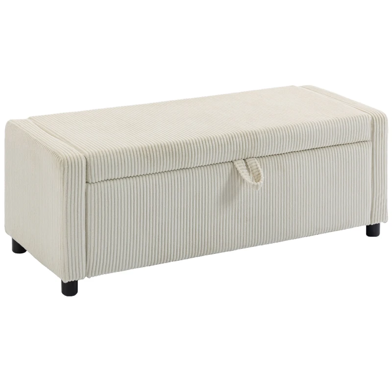 HOMCOM Storage Ottoman, Upholstered Corduroy End of Bed Bench with Thick Padding, Storage Bench for Bedroom, Beige