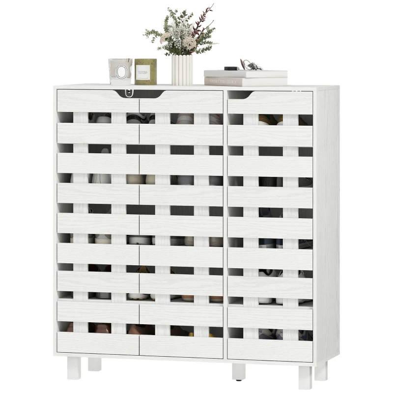 HOMCOM Shoe Cabinet, 17-20 Pairs Shoe Storage Cabinet with Hollowed-Out Doors, White