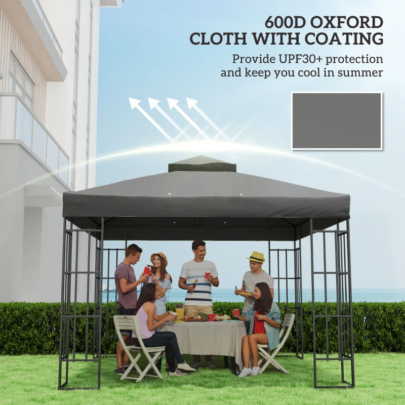 Outsunny 10' x 10' Gazebo Canopy Replacement Cover, 2-Tier Garden Gazebo Roof Replacement, UPF30+, TOP COVER ONLY, Dark Grey