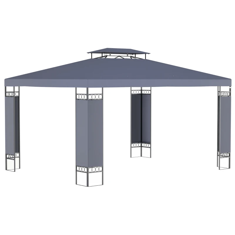 Outsunny 10' x 13' Outdoor Gazebo, Double Roof Patio Gazebo Canopy Shelter with Screen Decorate Corner Frame, Grey