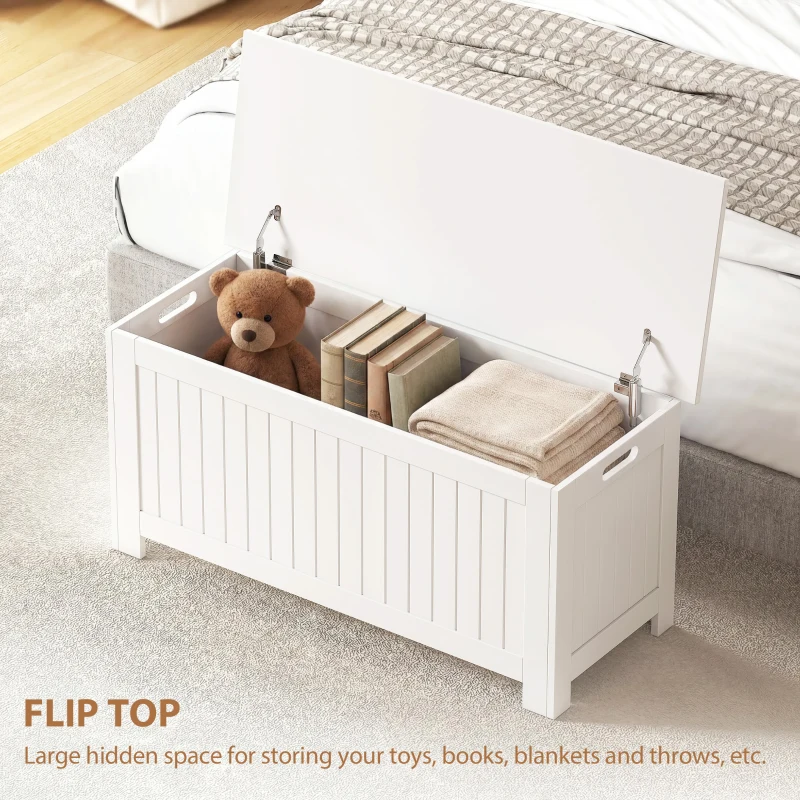 HOMCOM Large Storage Box Storage Trunk Cabinet Container with Lid and 2 Safety Hinges, White