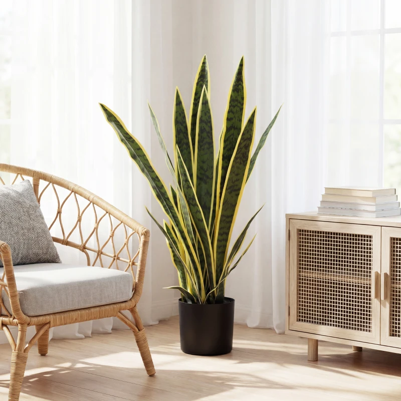 Outsunny 30" Artificial Snake Plant with 21 Leaves in Pot, Decorative Fake Plant for Home, Office, and Living Room, Green
