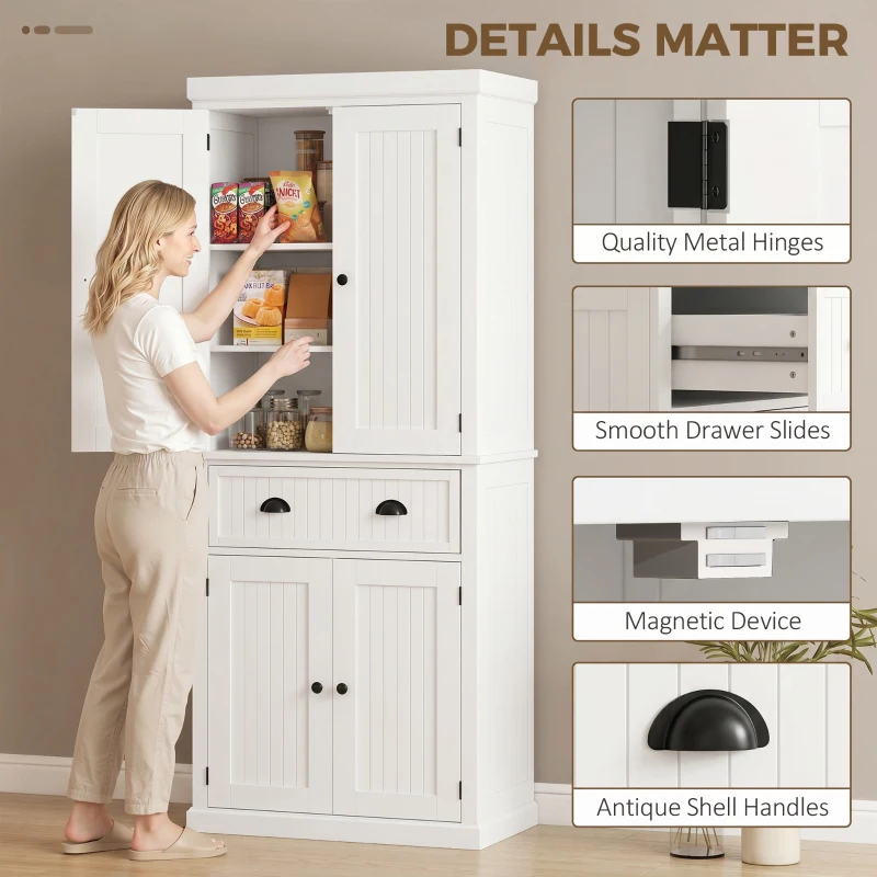HOMCOM 72" Kitchen Pantry, Freestanding Storage Cabinet with Drawer, Doors, White