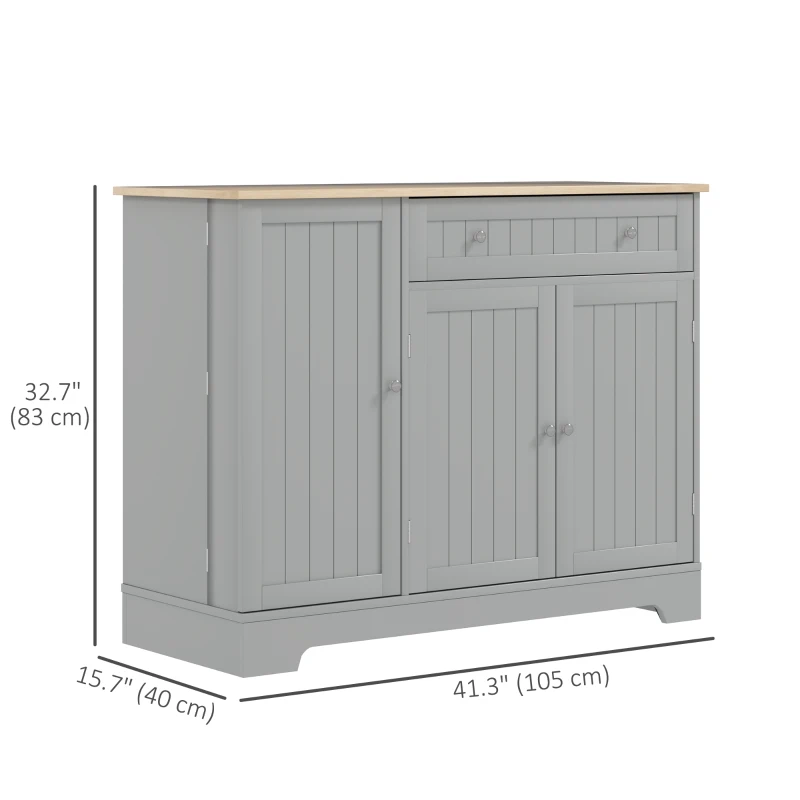 HOMCOM Modern Sideboard Cabinet, 41" Kitchen Buffet Cabinet with Drawer, Adjustable Shelf, 3 Doors for Dining Room, Grey