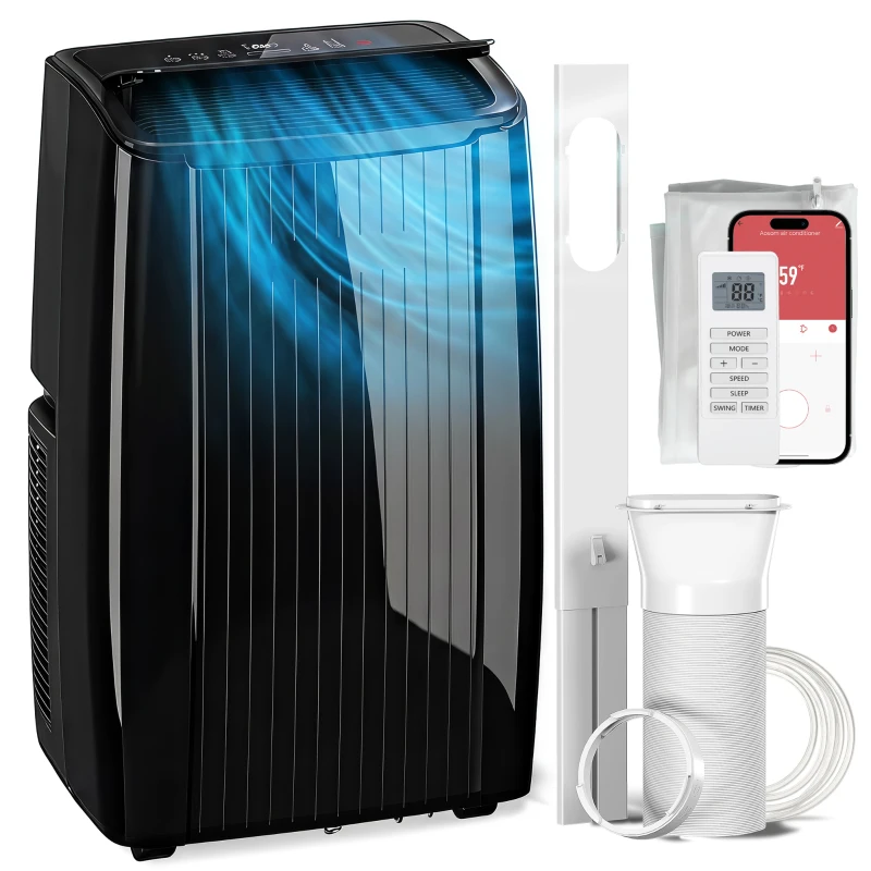 HOMCOM 14000 BTU 5-in-1 Portable Air Conditioner with Cool, Heat, Dehumidifier, Fan, Sleep, WiFi Voice Control, Black