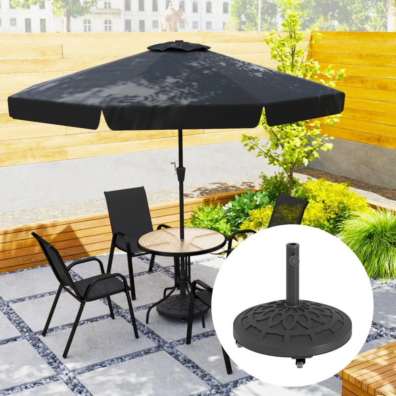 Outsunny 46lbs Resin Round Patio Umbrella Base with Wheels, Umbrella Stand Base, Heavy Duty Patio Umbrella Holder, Black