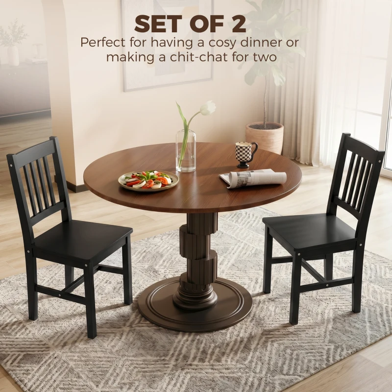 HOMCOM Dining Chairs Set of 2, Kitchen Chair with Slat Back, Pine Wood Structure for Living Room and Dining Room, Black