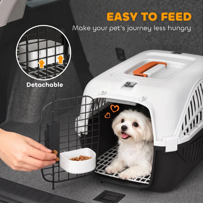 PawHut Airline Approved Pet Carrier for Mini Dogs and Cats with Steel Wire Door, Water Bowl, for Car, Airplane, Outdoor, Balck