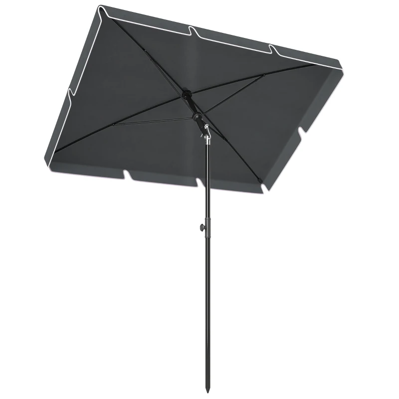 Outsunny 6.5x4ft Rectangle Patio Umbrella Aluminum Tilt Adjustable Garden Parasol Sun Shade Outdoor Canopy Grey