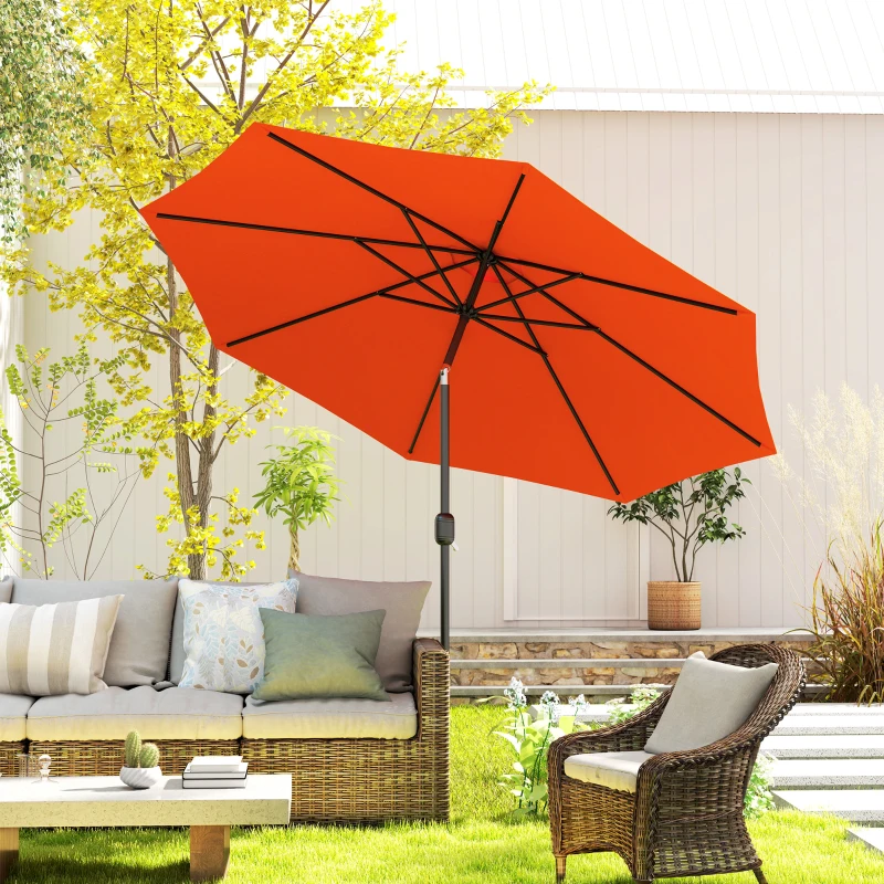 Outsunny 10' x 8' Round Market Umbrella, Patio Umbrella with Crank Handle and Tilt, Outdoor Parasol for Garden, Orange