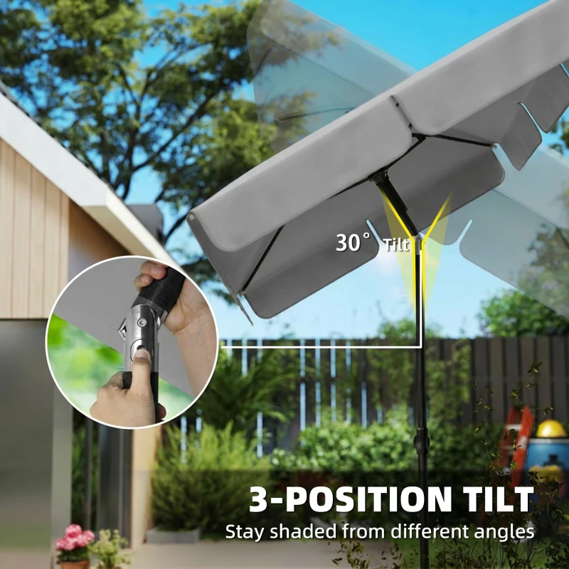 Outsunny 6' x 4' Patio Umbrella with Tilt, Rectangular Outdoor Umbrella for Garden, Grey