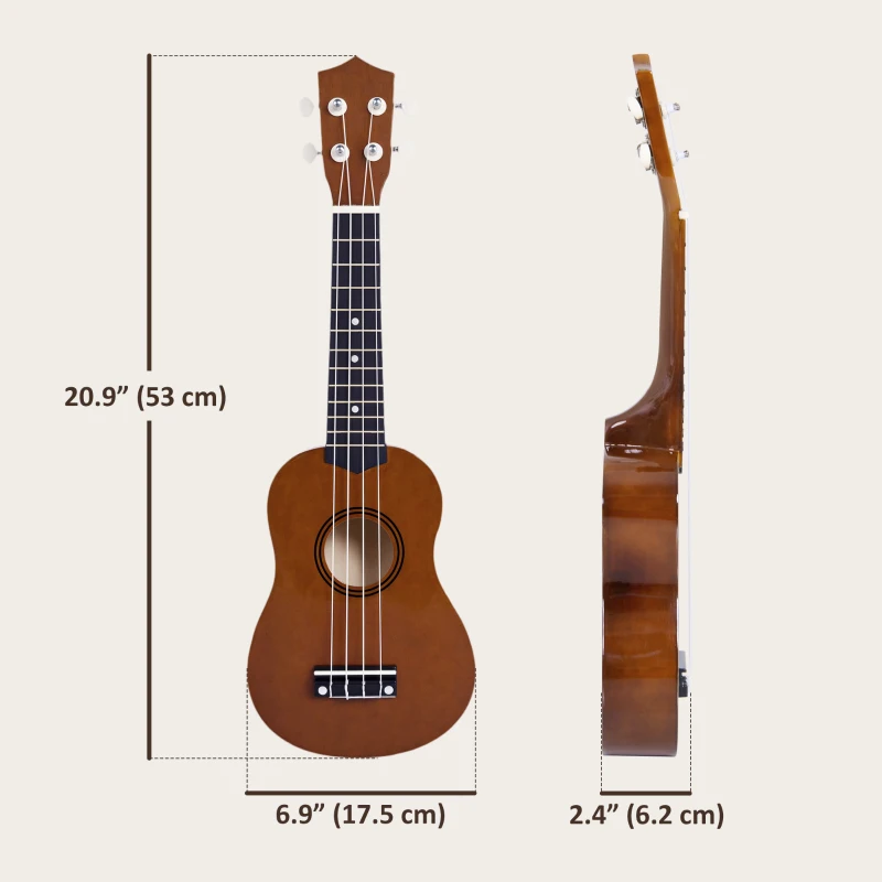 HOMCOM 21 Inch Ukulele with Birch Wood Body, 4 Nylon Strings, Smooth Finish, Lightweight Design, Brown