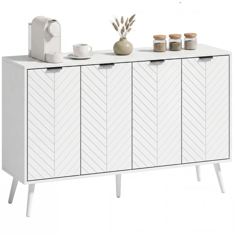 HOMCOM Modern Sideboard and Buffet, Dining Room Cabinet with Adjustable Shelves and 4 Doors, White