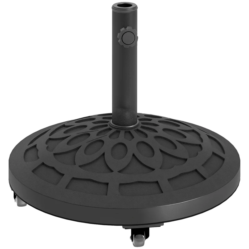 Outsunny 46lbs Resin Round Patio Umbrella Base with Wheels, Umbrella Stand Base, Heavy Duty Patio Umbrella Holder, Black