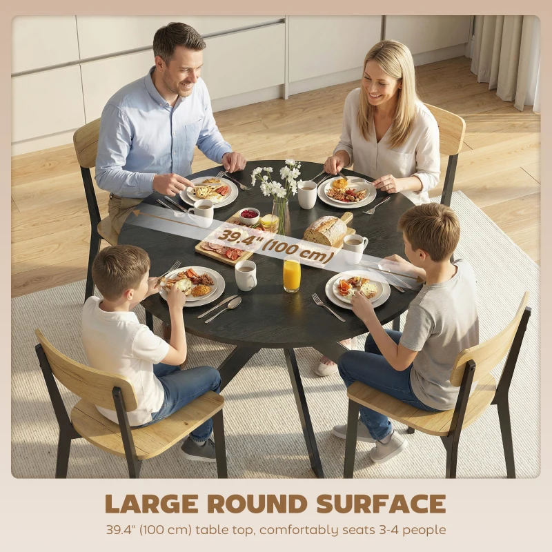 HOMCOM 39" Dining Table, Contemporary Round Kitchen Table with Steel Legs, Black Wood Grain