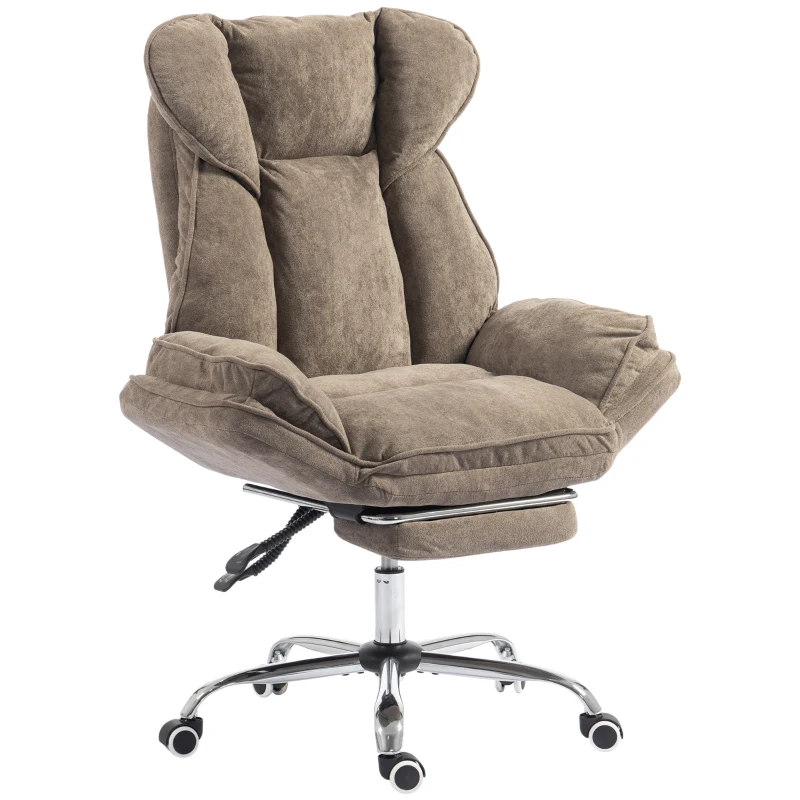 HOMCOM Big and Tall Office Chair Footrest Executive Desk Chair High Back Snowflake Velvet Reclining, Brown