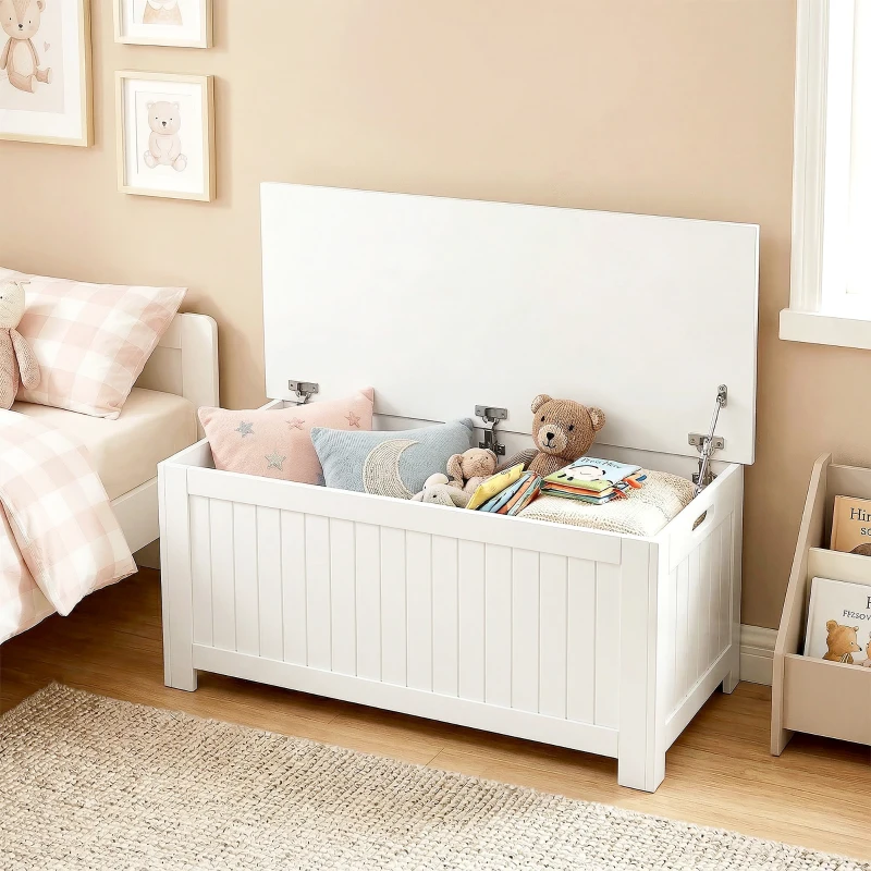 HOMCOM Large Storage Box Storage Trunk Cabinet Container with Lid and 2 Safety Hinges, White