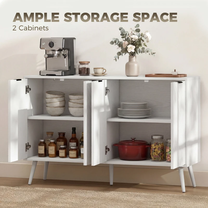 HOMCOM Modern Sideboard and Buffet, Dining Room Cabinet with Adjustable Shelves and 4 Doors, White