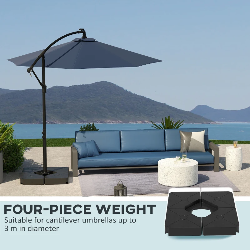 Outsunny Umbrella Weights for Cantilever Parasols, Set of 4 Heavy Duty Parasol Base Weights, Black
