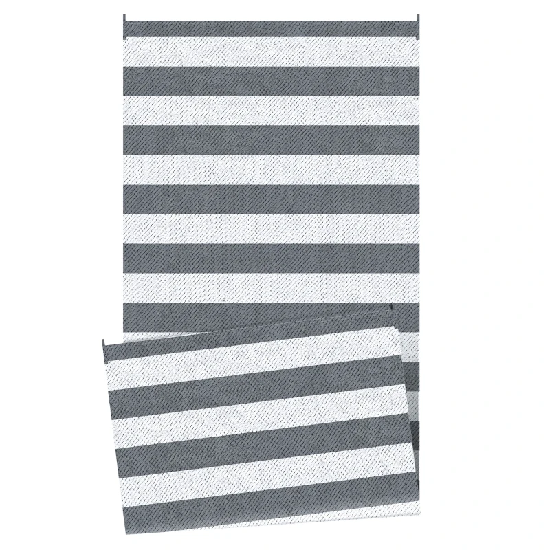 Outsunny Reversible Outdoor Rug, 9' x 18' Waterproof Plastic Straw Floor Mat, Portable RV Camping Carpet, Large Floor Mat for Backyard, Deck, Picnic, Beach, Gray & White Striped
